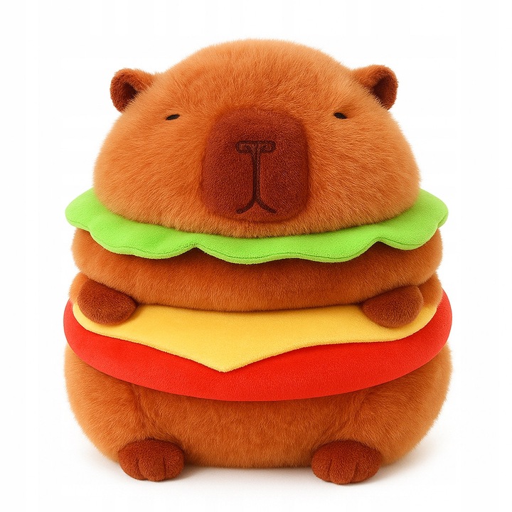 Plüss kapibara hamburger 35 cm, plüss játék, puha, dekoratív, többszínű
