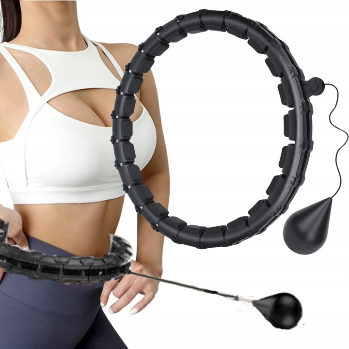 Súlyozott Hula Hoop kiemelkedésekkel, 24 szegmens, fekete, 45 cm