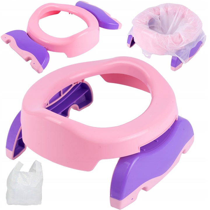Olita portabila turistica 2 in 1 cu reducera pentru WC, MalPlay, roz-mov, 10 inlocuiri