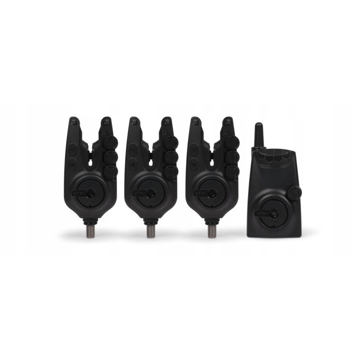 Set sistem semnalizare pescuit Avid Carp VTX+ 3+1, 3 semnalizatoare, centrala, IPX6, multicolor