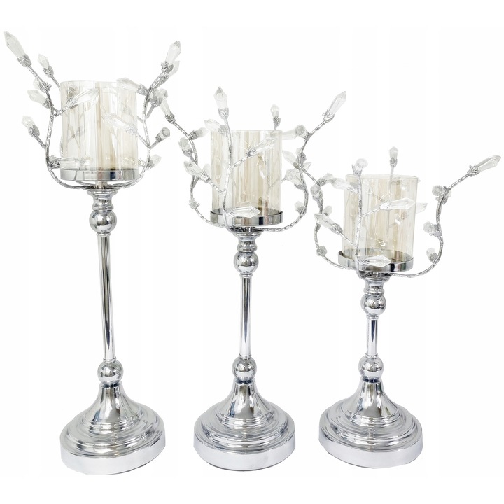 Комплект поставки за свещи, Madex, Glamour, кристал, 41,5x12см, 35,5x12см, 31,5x12см