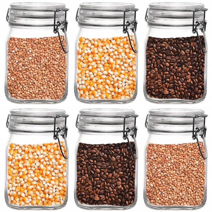 Bormioli Rocco Fido 1000ml, 6 db-os üveg befőttesüveg készlet, fém tetővel és tömítéssel, 16,5x9,5cm