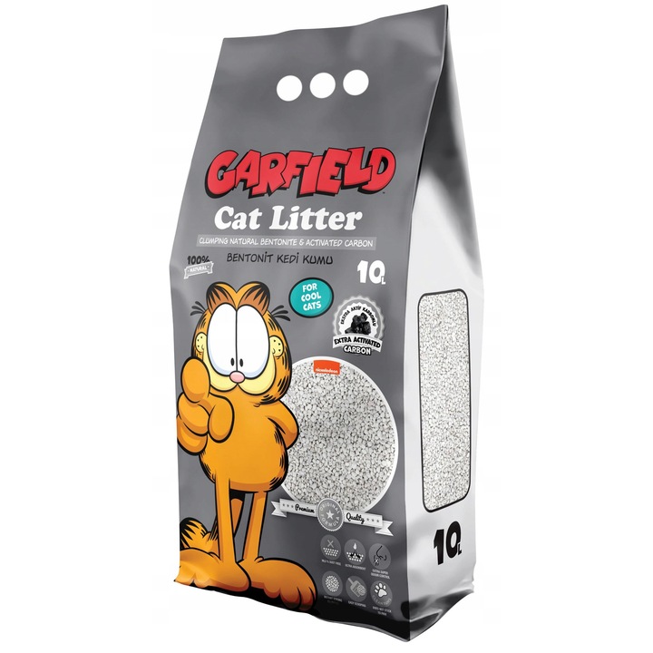 Asternut igienic pentru pisici din bentonita, fara praf, cu carbune activ GARFIELD 10L
