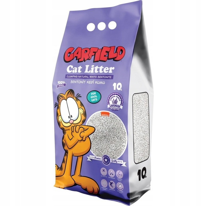 Nisip igienic bentonitic pentru pisici, fara praf, aglomerant, cu parfum de lavanda GARFIELD 10L