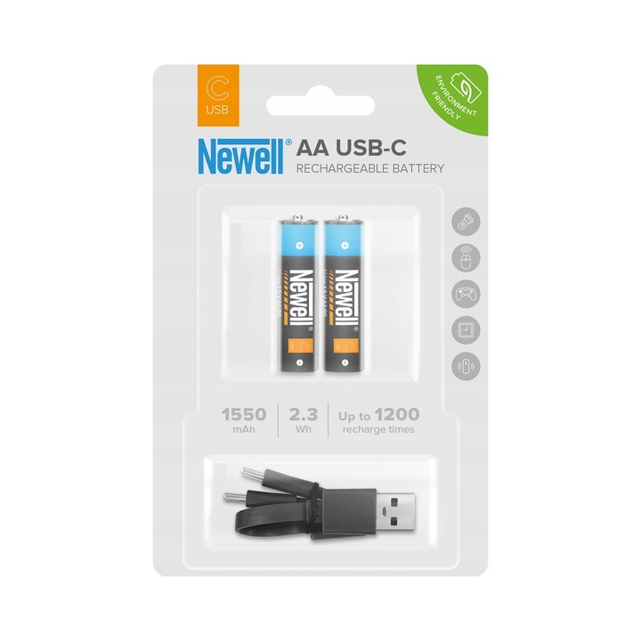 Newell USB-C AA akkumulátor szett 2x 1550mAh, USB-A/USB-C kábel