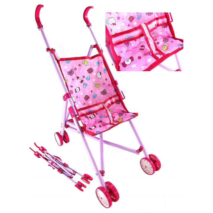 Количка за кукли Luxma, модел 239S, розова, 53x24x40см, сгъваема