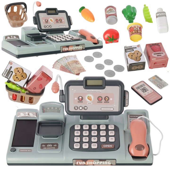 Комплект за игра супермаркет, LandToys, електронен касов апарат, със скенер и звуци, многоцветен