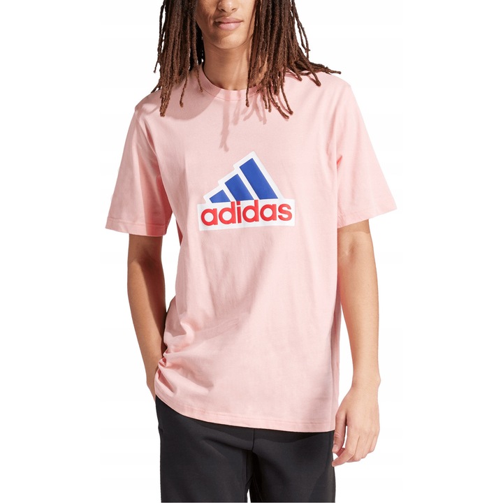 Tricou sport, Adidas, bumbac, roz, croiala lejera, logo in relief