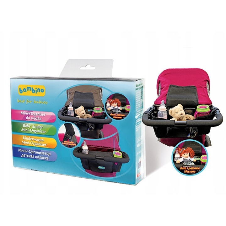Organizator universal pentru carucior Bambino, negru, 3 compartimente