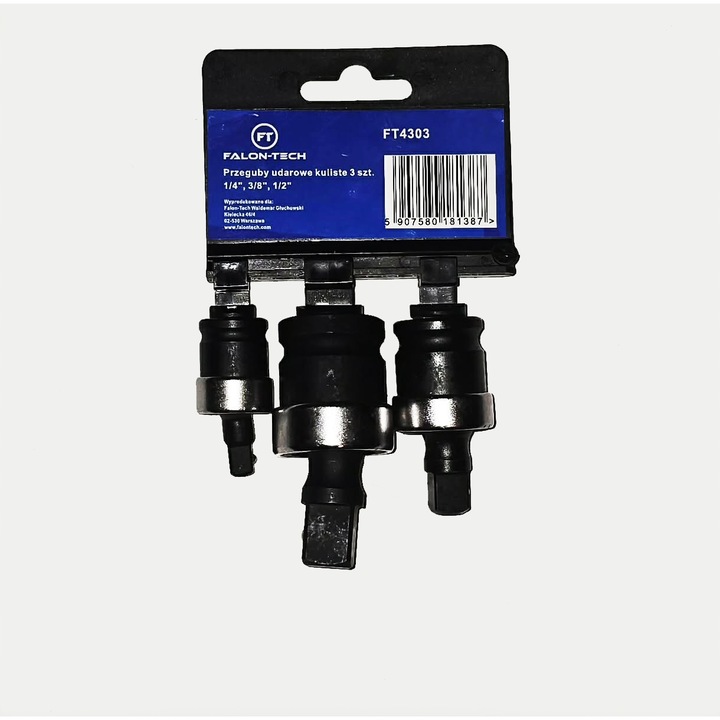 3 db gömbfejű ütvecsavarozó készlet 1/4", 3/8", 1/2", Falon-Tech, CrMo SCM-440, foszfátozott