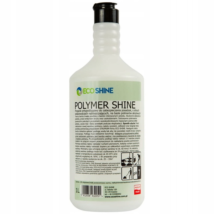 Почистващ разтвор за подове Eco Shine, полимер против приплъзване, 1л, много издръжлив, гланцов