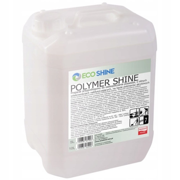 ECO SHINE Polymer Shine - Препарат за защита на подови настилки, 5 литра, противоплъзгащ, за линолеум, PVC, бетон