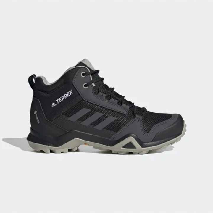 Bocanci trekking barbati Adidas Terrex AX3 Mid, impermeabili, plasa/sintetic, negru/gri, 37 1/3 EU