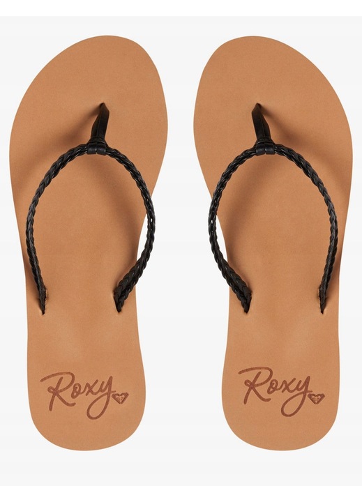 Slapi Roxy Costas, impermeabili, curele impletite, negru/maro, material sintetic