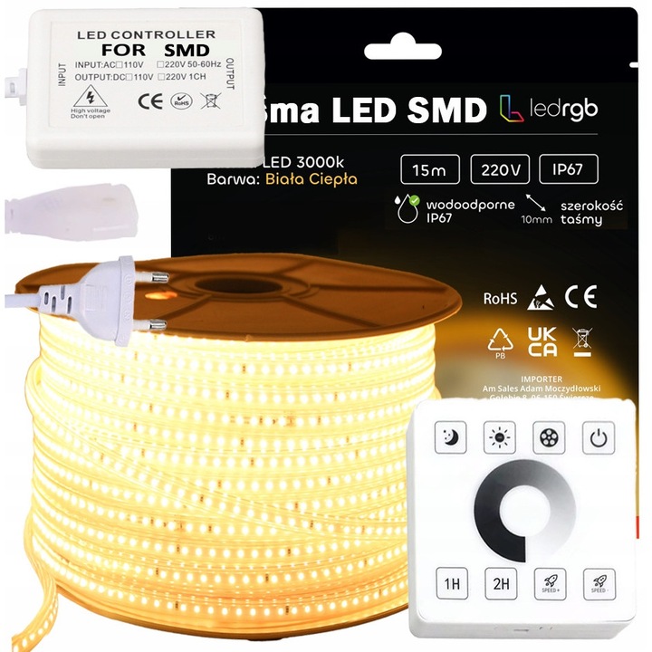 Benza LED ledrgb, комплект 15м, 3000K, топло бяло, IP67