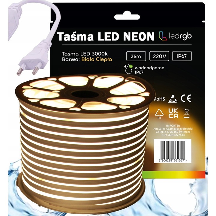 Комплект LED NEON ленти 220/230V 25м 3000K топло бяло IP67, 120 LED/м