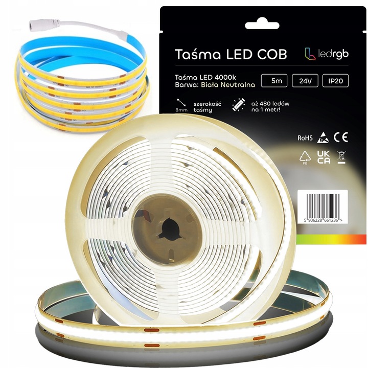 Banda LED Neon COB 24V 5m 480 diodi 4000K alb neutru 8mm
