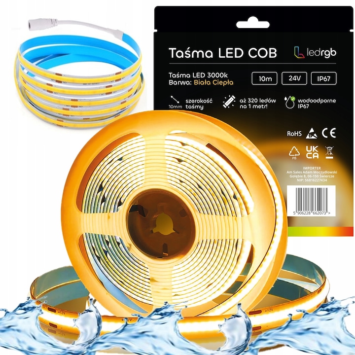 Banda LED Neon COB 24V 10m 320 LED/m Alb Cald IP67