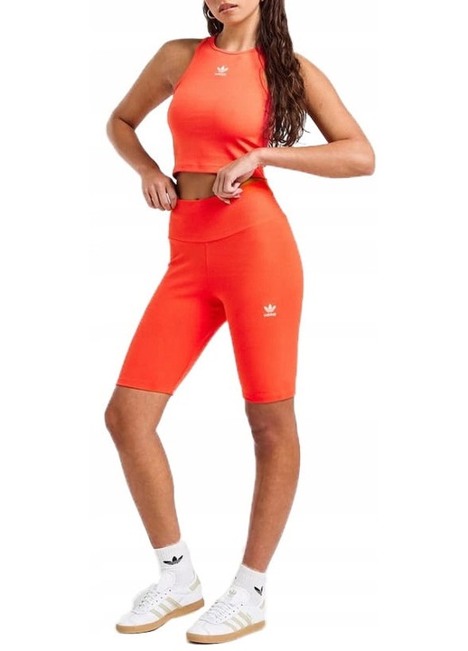 Pantaloni scurti sport, Adidas, Adicolor Essentials, talie inalta, portocalii, viscoza/bumbac