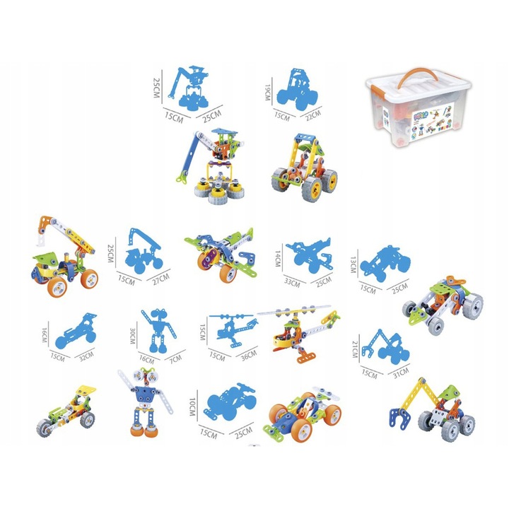 Set de constructie ChRLD, 167 elemente, masina, elicopter, avion, robot, multicolor, 27x19,5x15cm