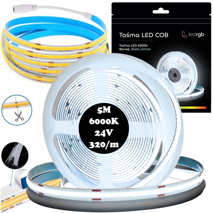 Banda LED Neon COB 24V 5m 320 LED/m Alb Rece 8mm