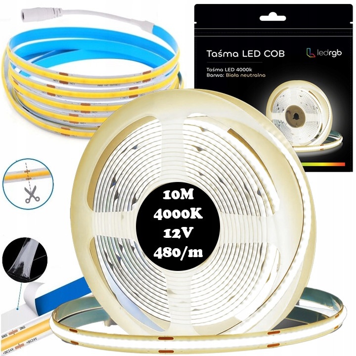 LED Неонова COB Лента 12V 10м 480 LED/м Неутрално Бяло 4000K