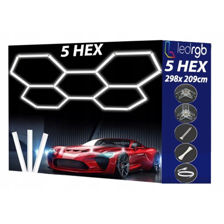 LED hatszög lámpa szett 5 db ledrgb hideg fehér 298x209cm