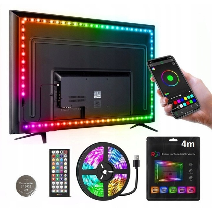 Banda LED RGB 5m USB 5050, ledrgb, set cu telecomanda si aplicatie, culori multiple