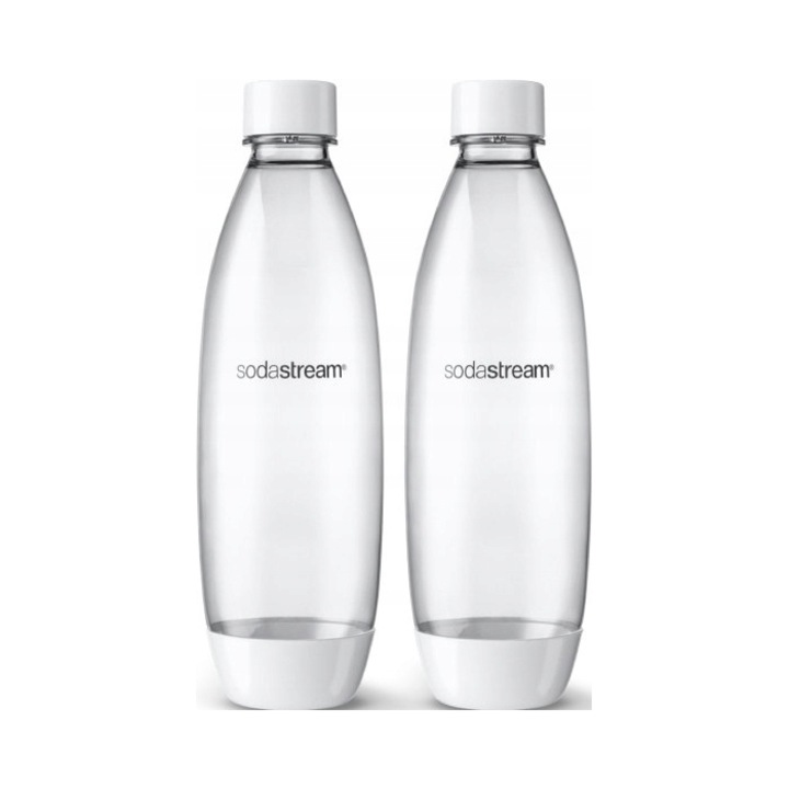 Комплект от 2 бутилки SodaStream Fuse 1L, бели, за газирана вода, съвместими с уреди SodaStream