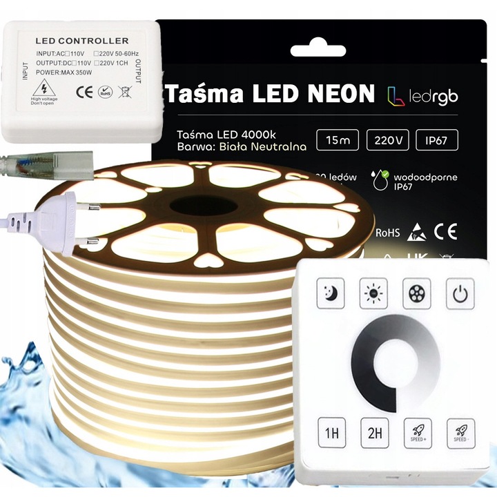 Комплект LED неонови ленти 230V 15м 4000K неутрално бяло с RF контролер