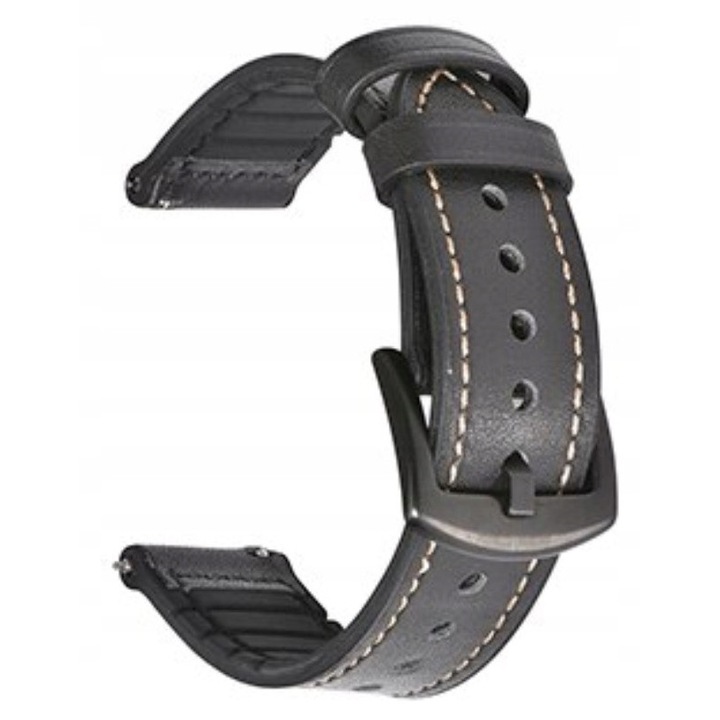 Bőrszíj okosórához, fekete, 20mm, teljes készlet, kompatibilis Xiaomi Amazfit GTS, GTS 2, GTS 2e, GTR 42mm modellekkel