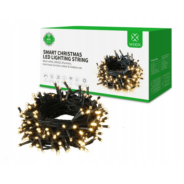 Woox R5151 LED karácsonyfa fényfüzér, 200 LED, 20m, meleg fehér, IP44