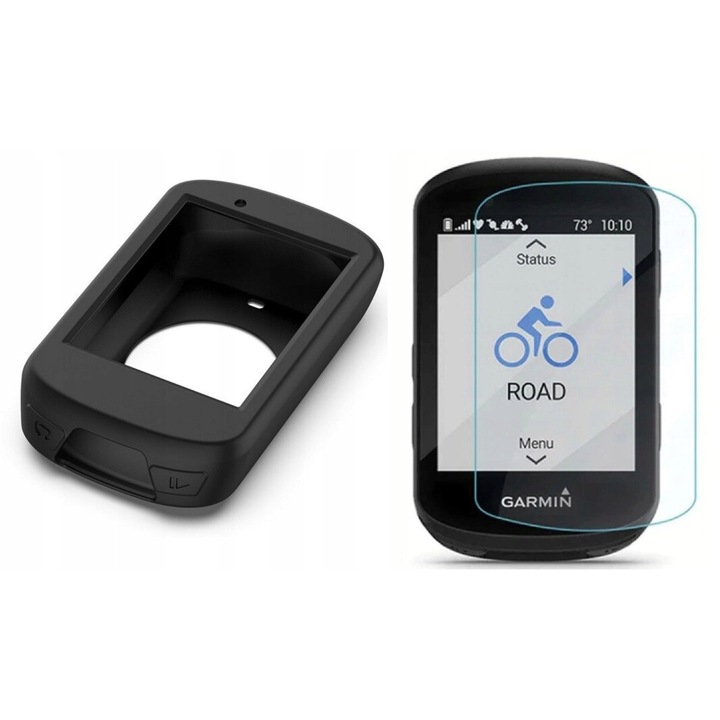 Силиконов калъф за Garmin EDGE 830 + Стъкло 9H, Черен и Син, 0,3мм