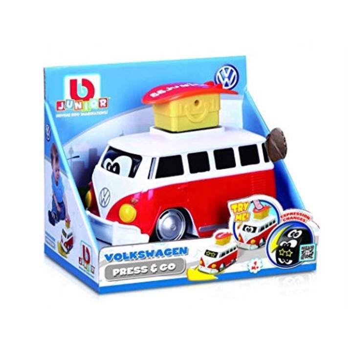 Автобус играчка BBurago Volkswagen Samba, червен, 15 см, интерактивен