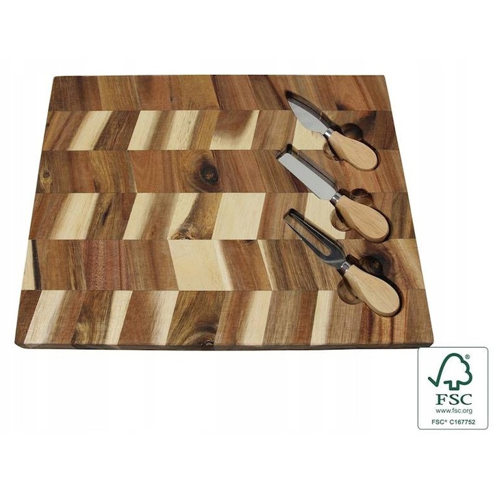 Tocator lemn acacia MPLCo 36x28x1,9cm cu cutite natural