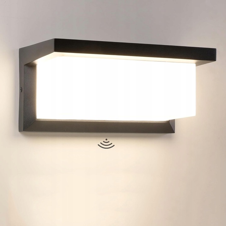 Aplica exterioara LED 18W cu senzor de miscare, alba, 26x12x12cm, impermeabila, pentru gradina