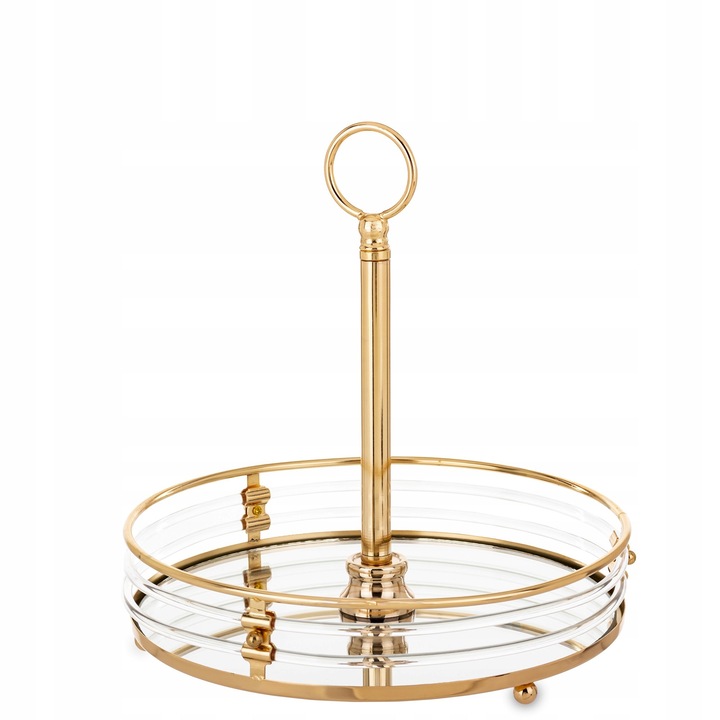 Tava de servire Artpol, decorativa, aurie, cu manere, dimensiuni 26x27x26cm
