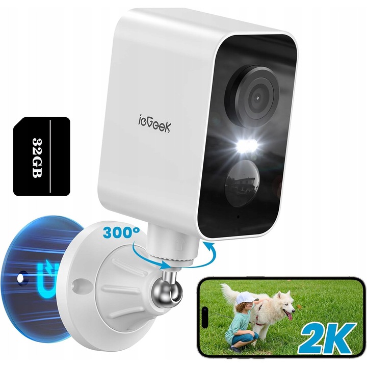 Камера за наблюдение ieGeek, безжична, аудио, 2K, 3MP, бяла