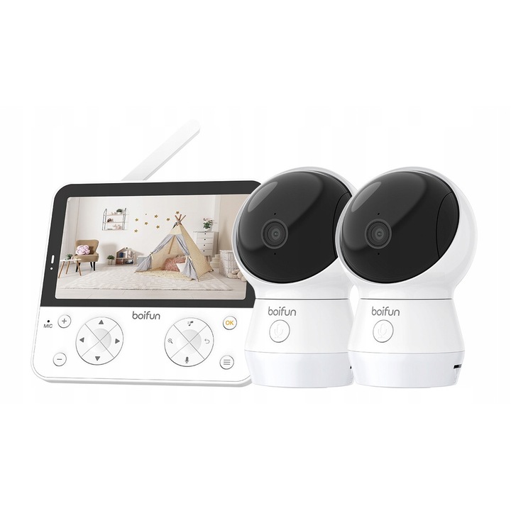 Видео монитор за бебета Boifun, 2 камери, 4MP, LCD 5.5"