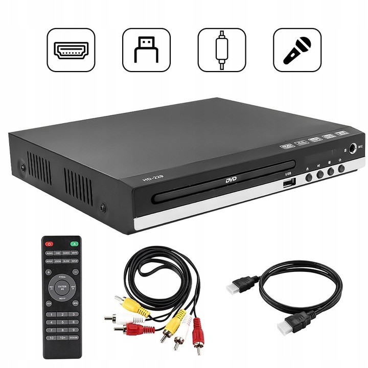 Плейър за телевизори DVD CD USB 1080P HDMI, черен, с дистанционно управление