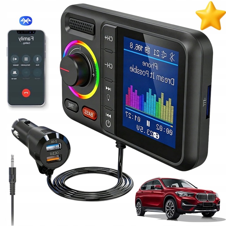 Bluetooth FM трансмитер 2x USB QC3.0 MP3 AUX, електронни аксесоари за кола