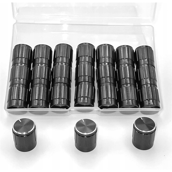 Butoane de potentiometru metalice 6mm, set 24 bucati, ZREE, negru