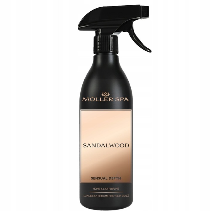 Set parfum interior auto Moller SPA, 500ml, lemn de santal, aroma balsamica, dulce