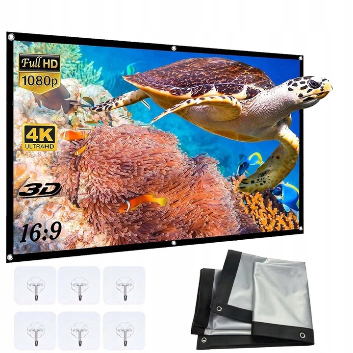 84 hüvelykes vetítővászon 16:9 4K 1080P 186x105cm hordozható