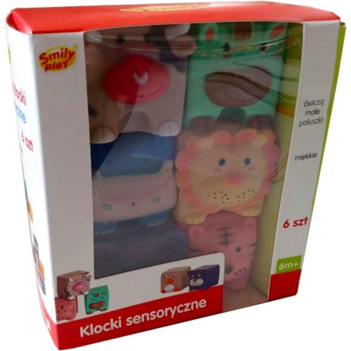 Комплект от 6 играчки за баня, Smily Play, сензорни блокчета, животни, от каучук, 6 месеца+
