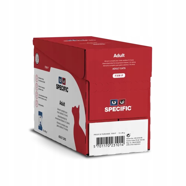 Мокра храна за котки SPECIFIC Adult FXW-P, с омега-3, на рибна основа, за възрастни котки до 8 години, 12x85g