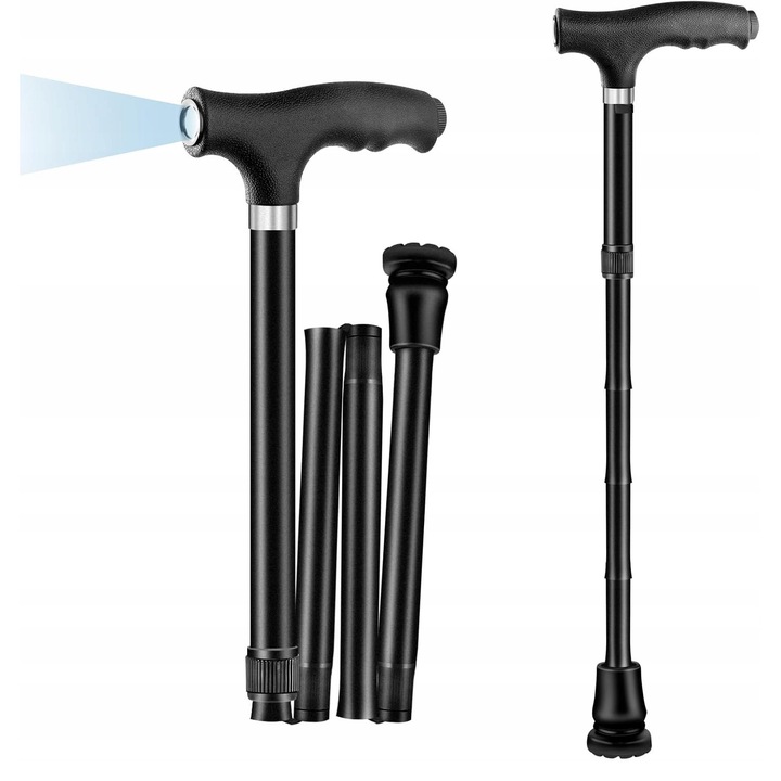Baston pentru seniori, cu lampa, inaltime reglabila 60-94cm