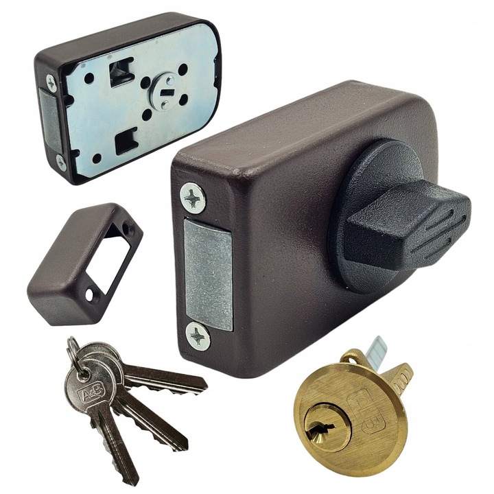 Zavor cu incuietoare Minos 60mm, culoare bronz, set complet cu accesorii de montaj