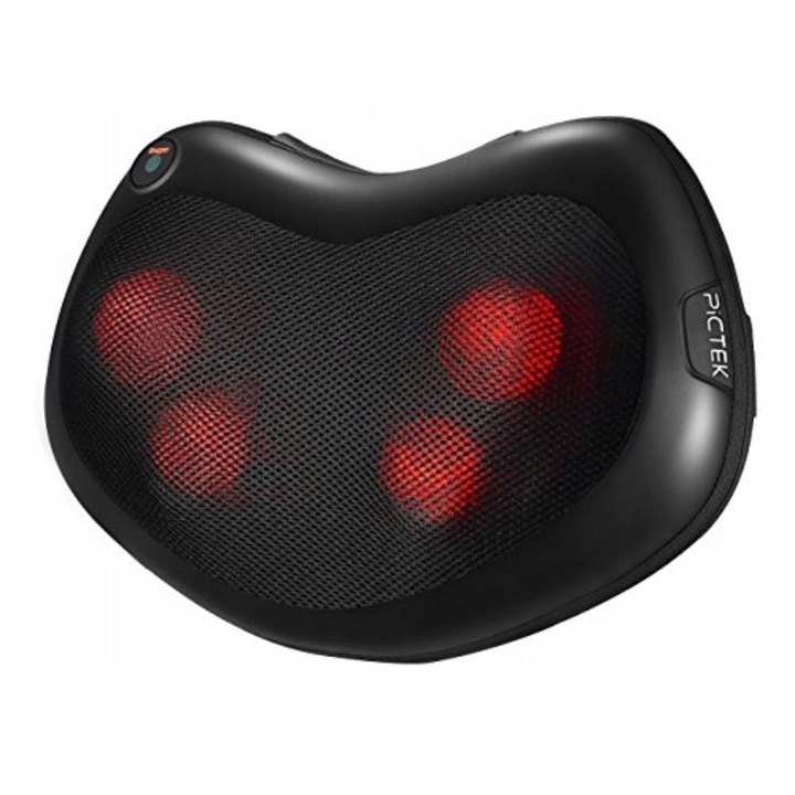 Perna de masaj Shiatsu cu incalzire, Pictek, neagra, 4 bile de masaj, set cu adaptor auto
