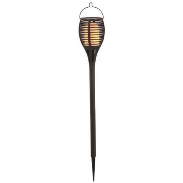 Lampa solara decorativa Strend Pro 65 cm, cu senzor de amurg, lumina galbena tip flacara, negru, 6 bucati